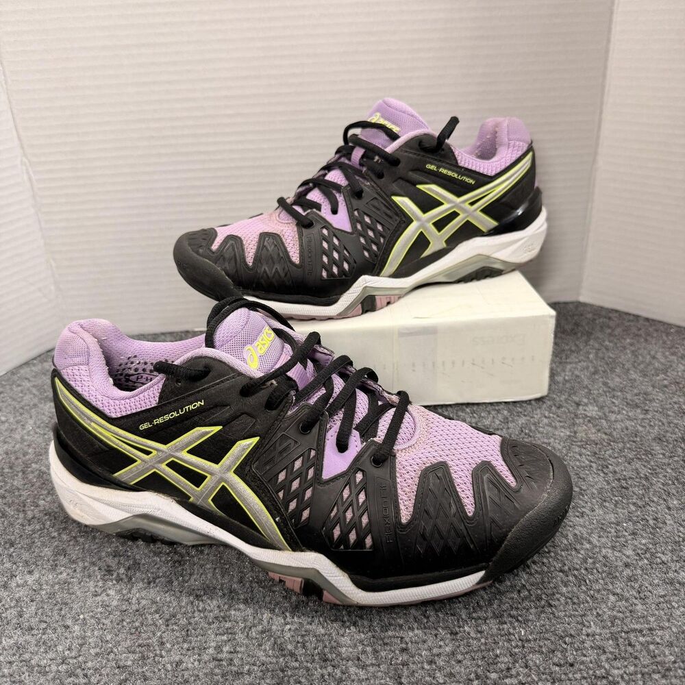 ASICS GEL-Resolution Shoes Womens 9 Purple Black Tennis Mesh Sneakers E550Y